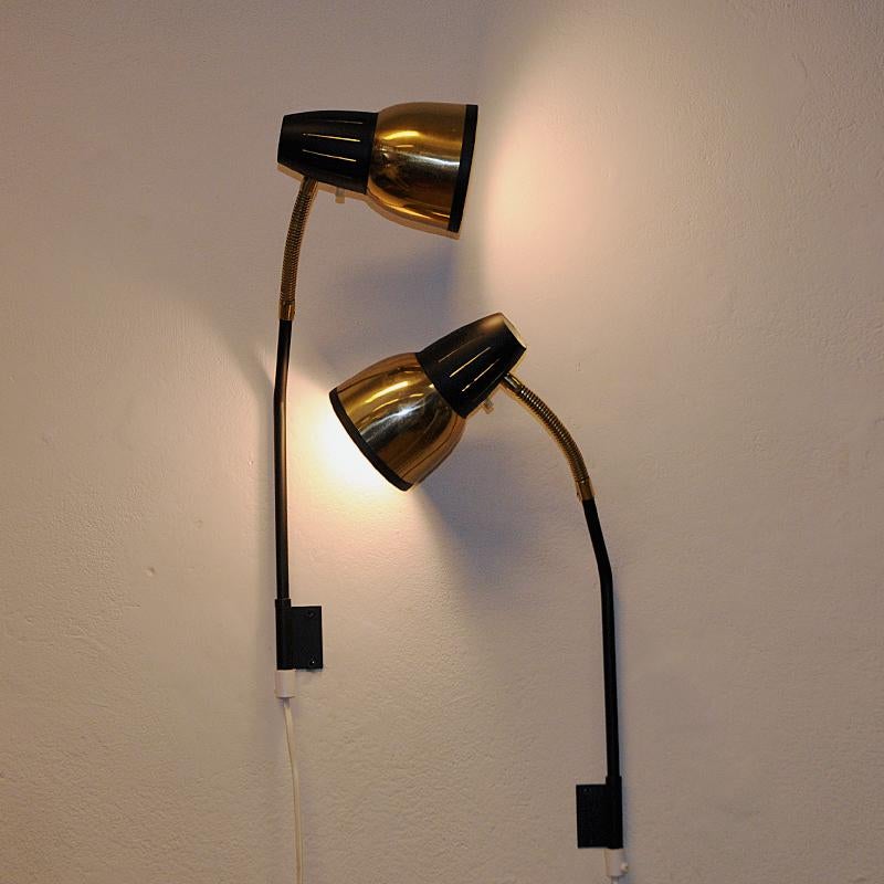 Iron Norwegian brass and black metal wall lamp pair by RA-GLA 1960s For Sale