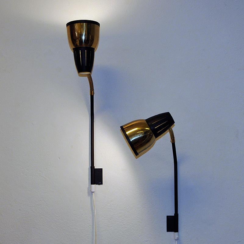 Norwegian brass and black metal wall lamp pair by RA-GLA 1960s For Sale 2