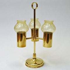 Norwegian Brass Candleholder with three arms and amber colored shades 1960s