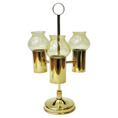 Retro Norwegian Brass Candleholder with three arms and amber colored shades 1960s