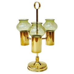 Vintage Norwegian Brass Candleholder with Three Arms and Green Colored Shades, 1960s