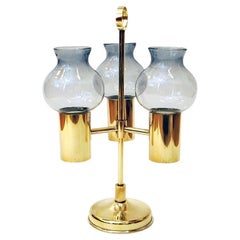 Norwegian Brass Candleholder with Three Arms and Smoked Glass Shades, 1960s