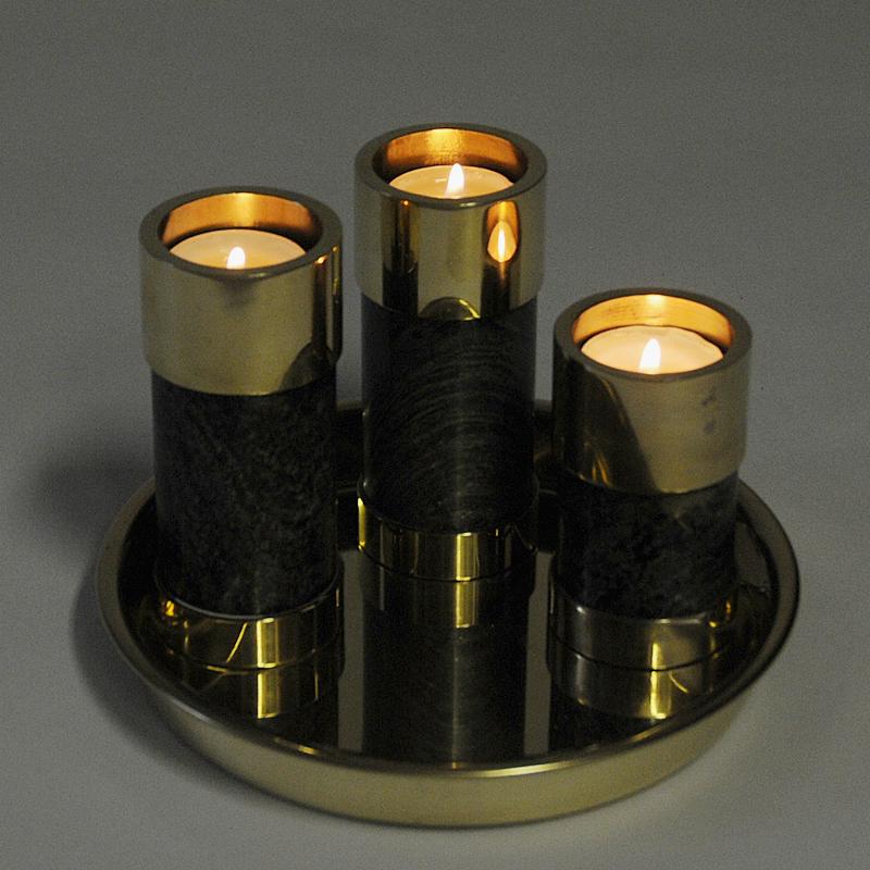 Late 20th Century Norwegian Candleholder Set of Three on a Brass Plate by Saulo, Sulitjelma, 1970s