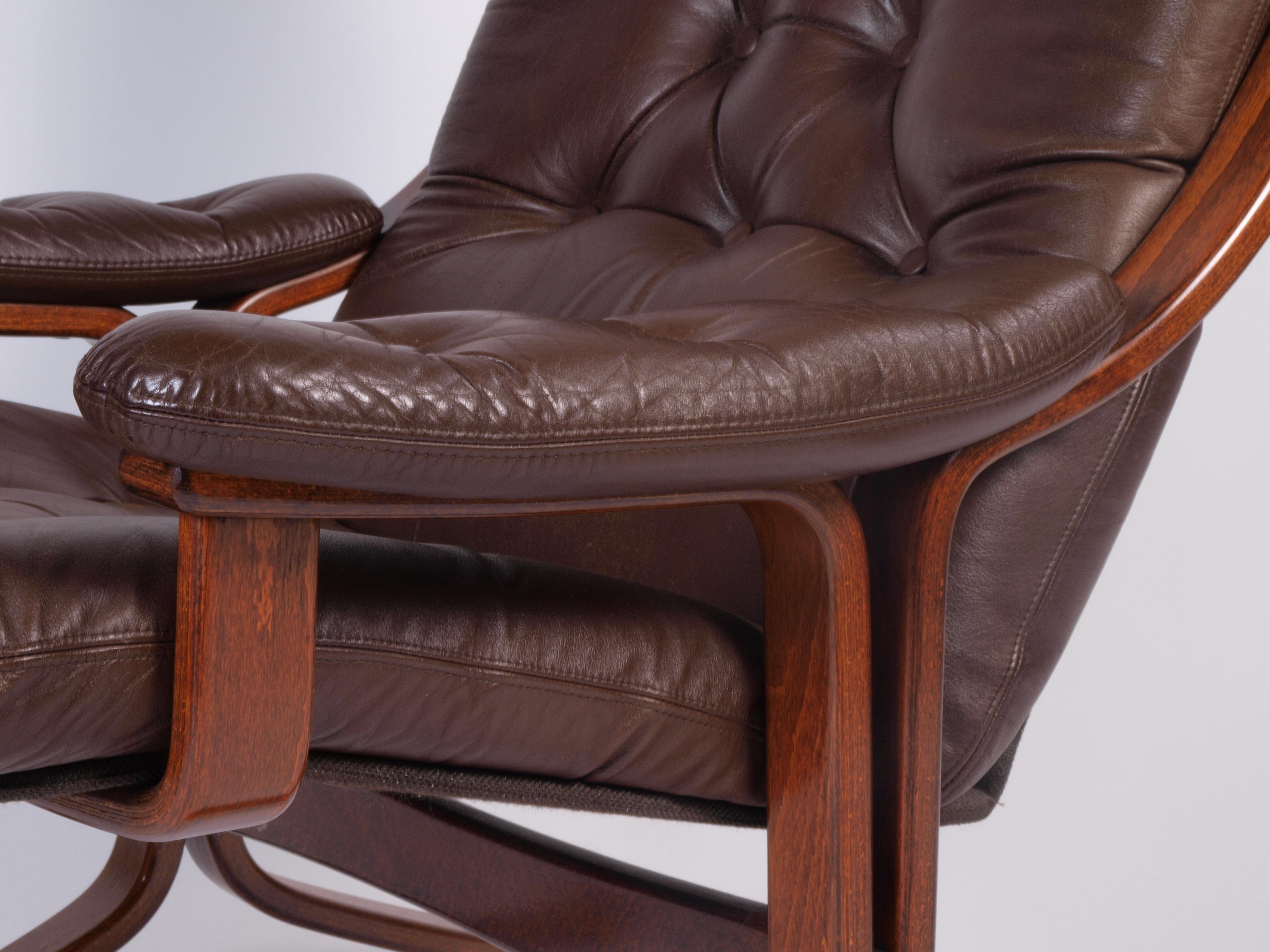 Scandinave moderne Fauteuil cantilever norvégien en cuir, Jon Hjortdal, Velledalen, 1970