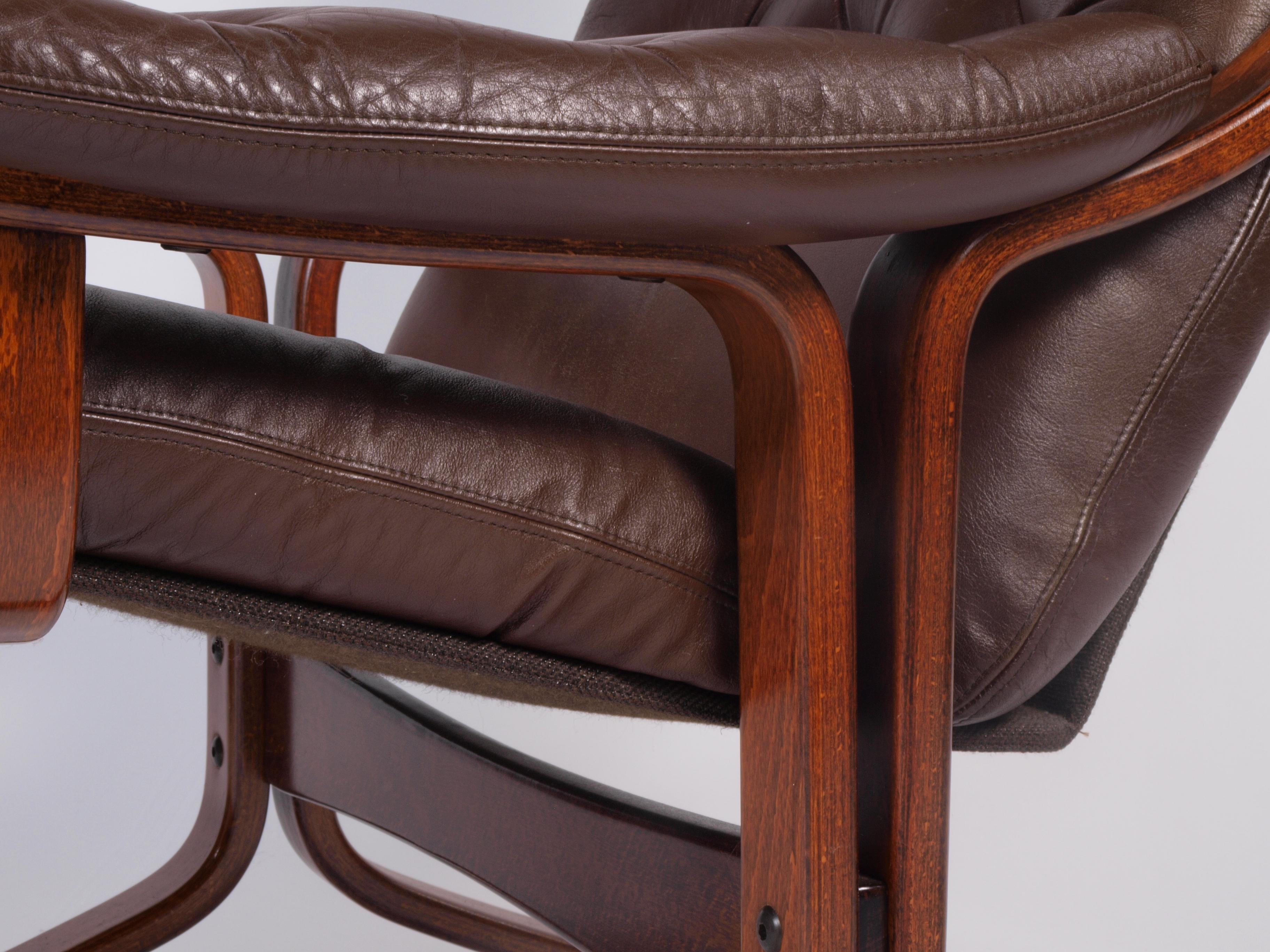 Fin du 20e siècle Fauteuil cantilever norvégien en cuir, Jon Hjortdal, Velledalen, 1970