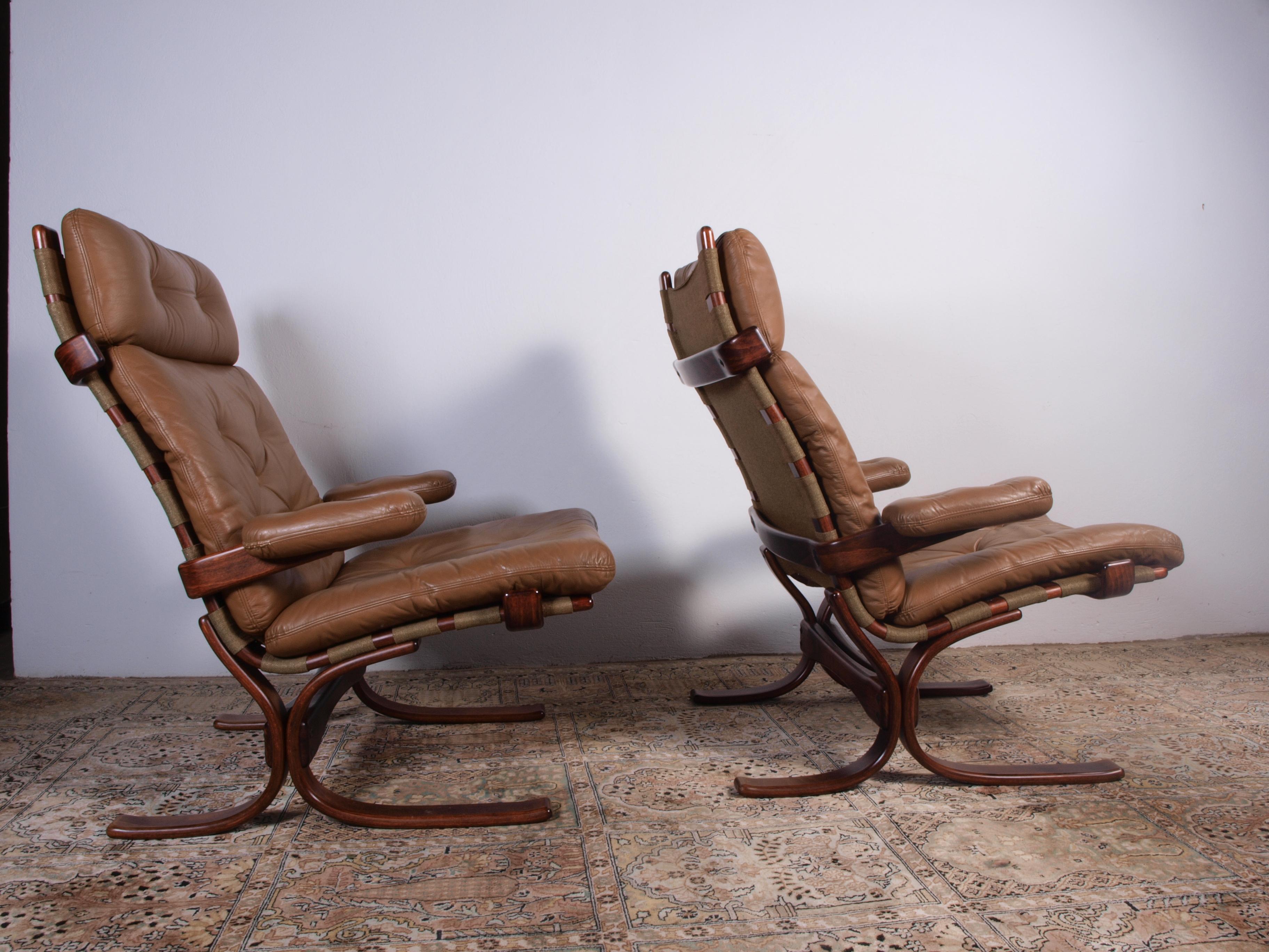 Norwegian Cantilever Easy Chairs in Leather by Jon Hjortdal, Velledalen, 1970s 2