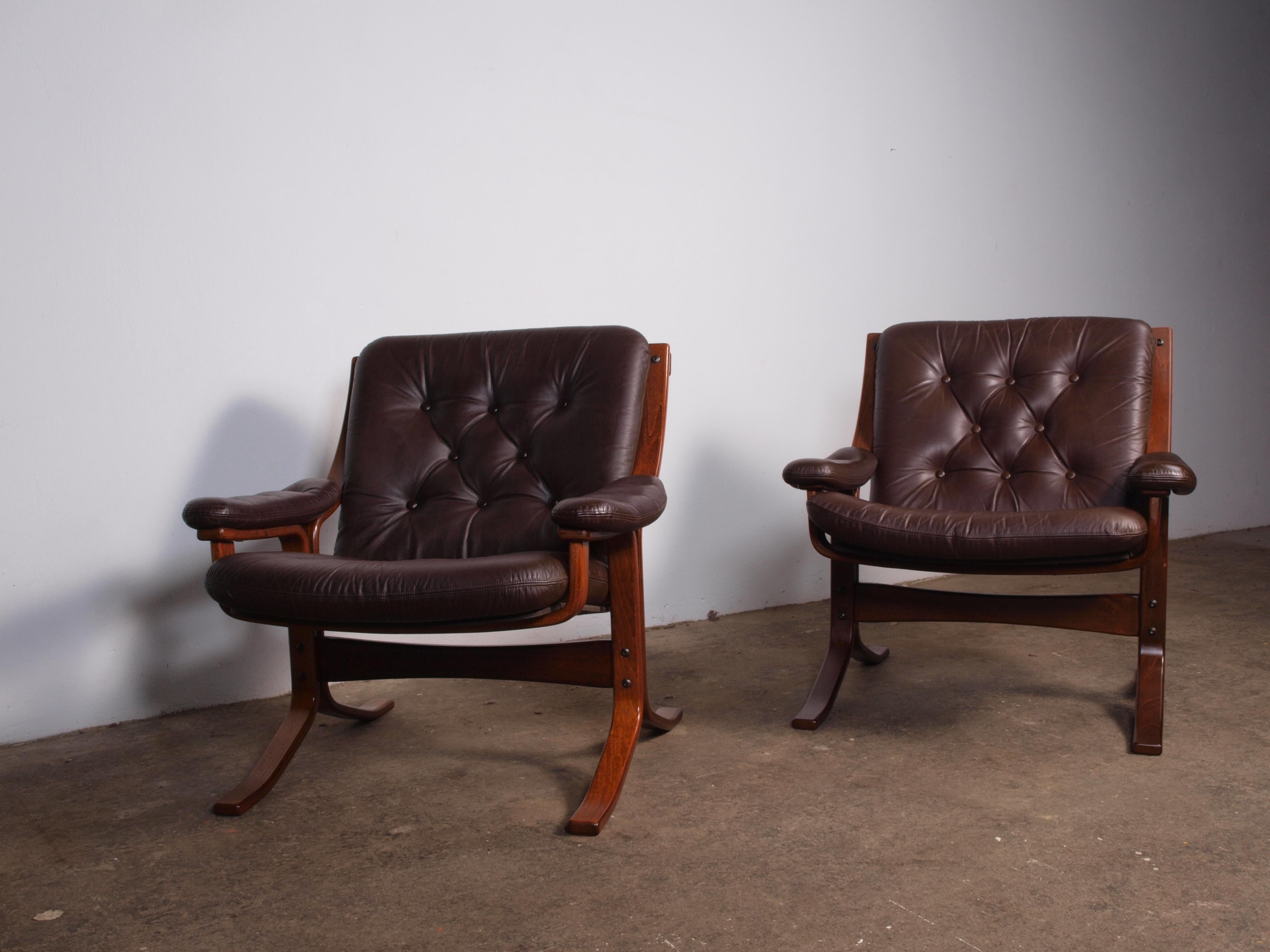 Norwegian Cantilever Easy Chairs in Leather by Jon Hjortdal, Velledalen For Sale 11