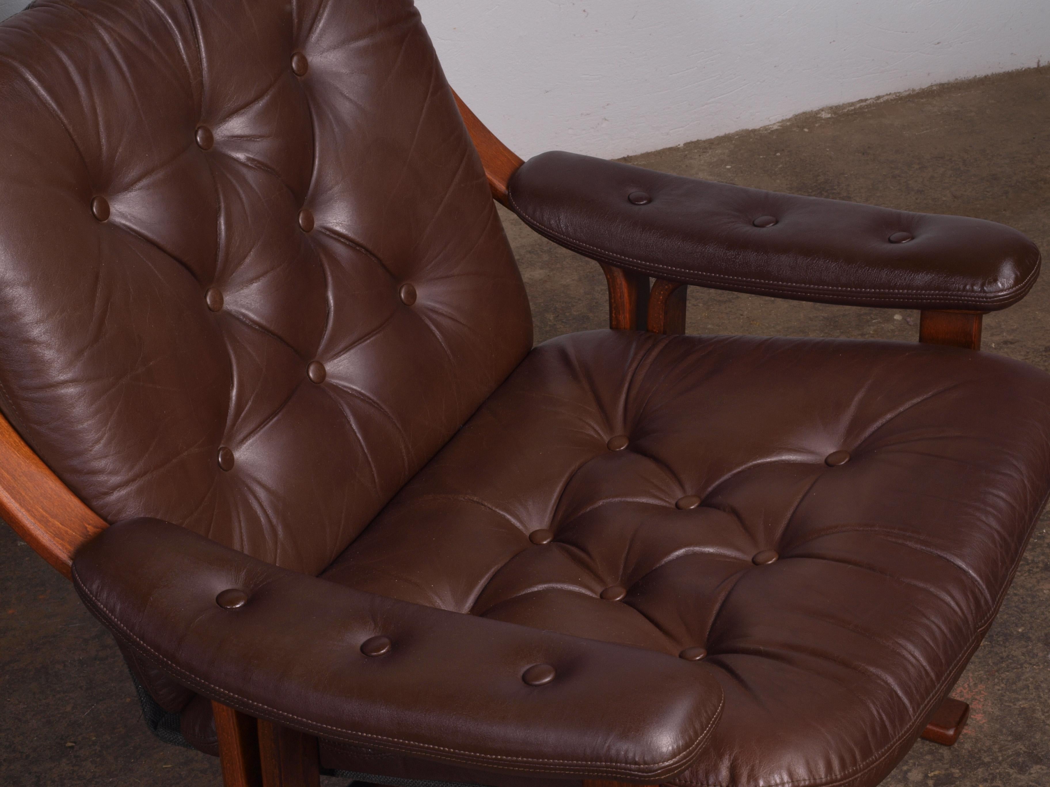 Norwegian Cantilever Easy Chairs in Leather by Jon Hjortdal, Velledalen For Sale 13