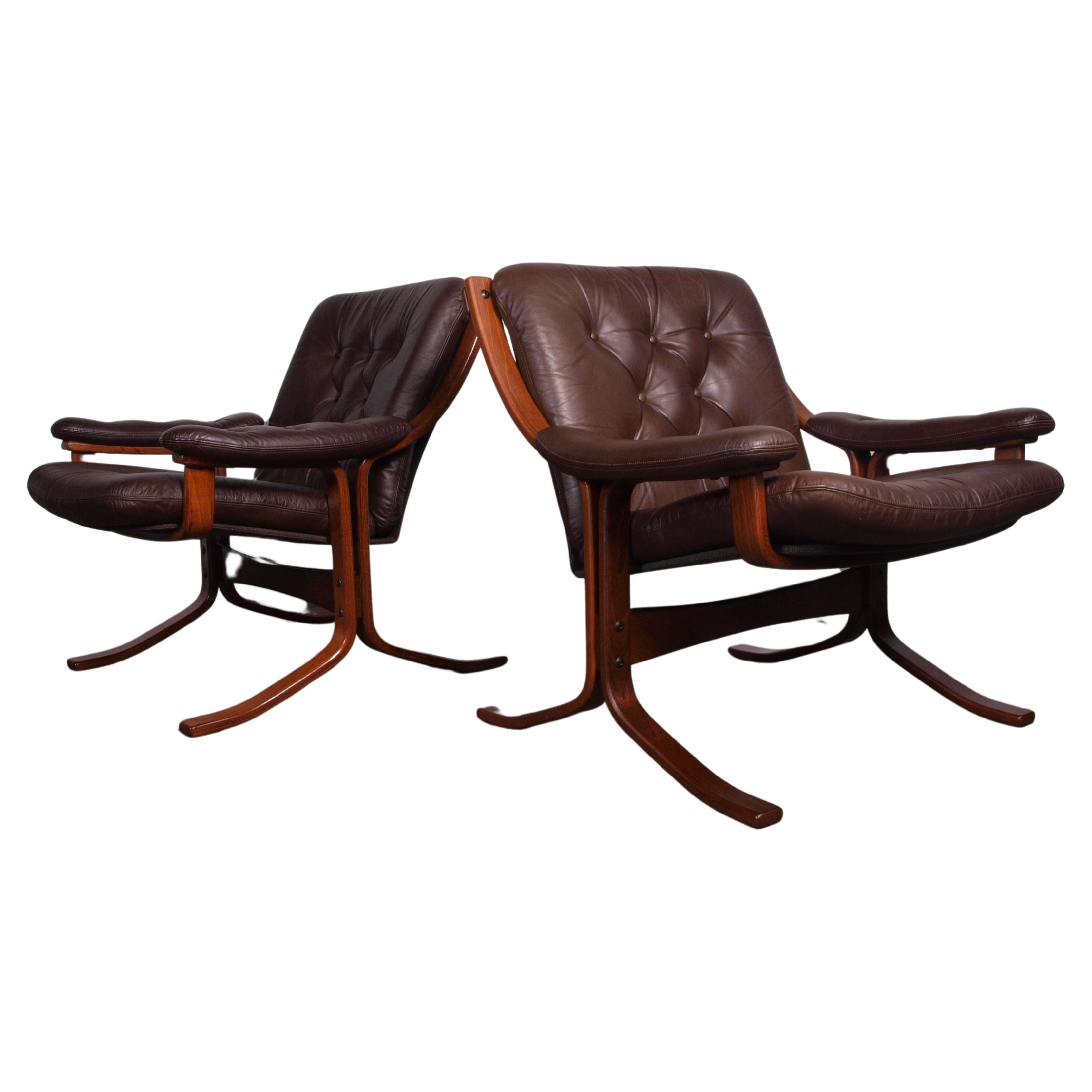 Norwegian Cantilever Easy Chairs in Leather by Jon Hjortdal, Velledalen For Sale