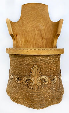 Norwegian Carved Kubbestol Chairs Hand-Carved Tree Trunks with Birds and Turkey
