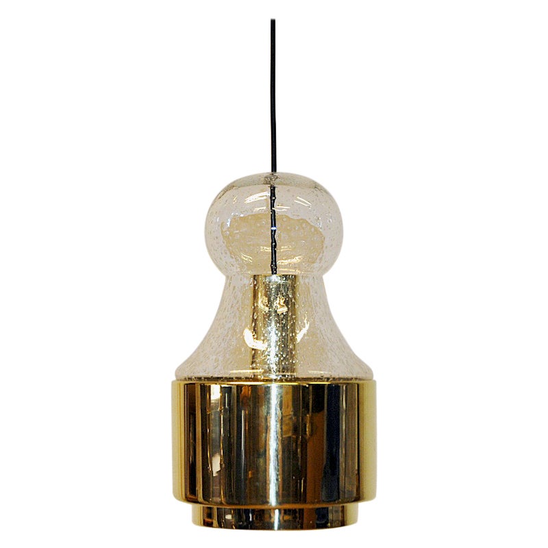 Norwegian ceiling brass and glass pendant by Jonas Hidle for Høvik Verk 1970s For Sale