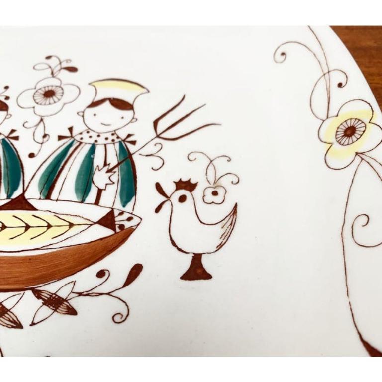 Norvegese Piatto norvegese in ceramica Flamingo Master Chef dipinto a mano di Inger Waage in vendita