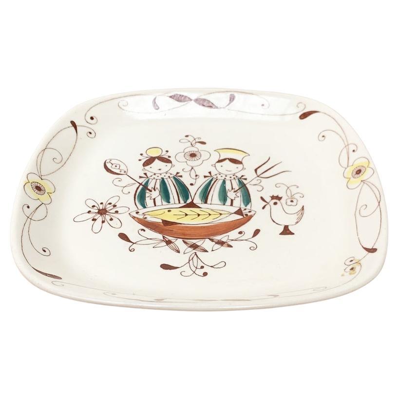 Piatto norvegese in ceramica Flamingo Master Chef dipinto a mano di Inger Waage in vendita