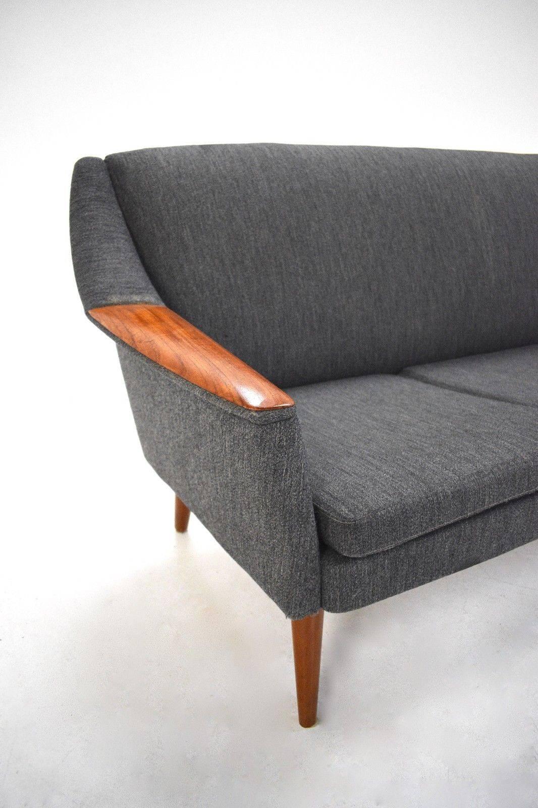 Mid-Century Modern Norwegian Charcoal Grey Wool and Teak Four-Seat Sofa Midcentury, 1960s For Sale