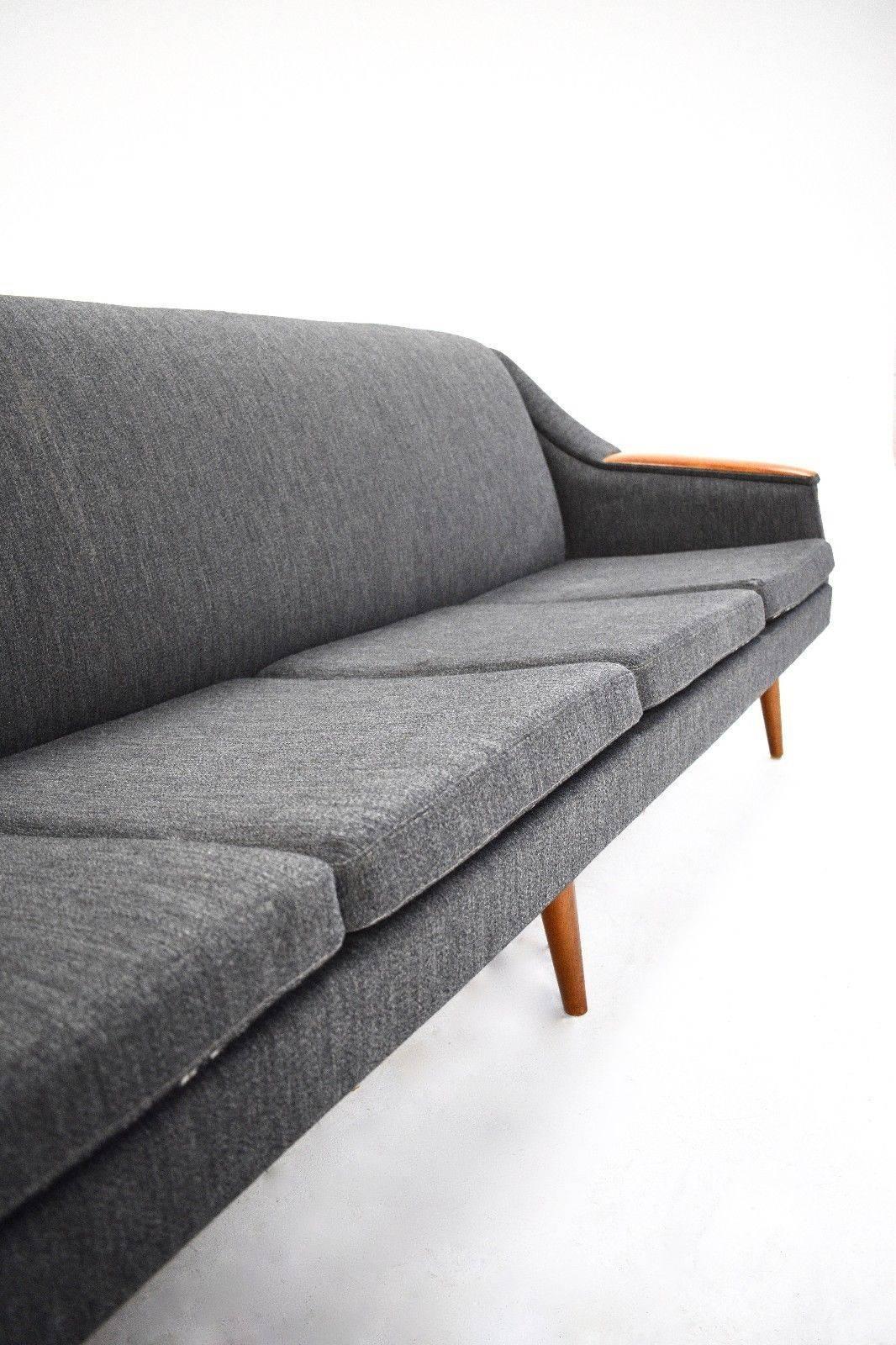 Norwegian Charcoal Grey Wool and Teak Four-Seat Sofa Midcentury, 1960s In Good Condition For Sale In London, GB