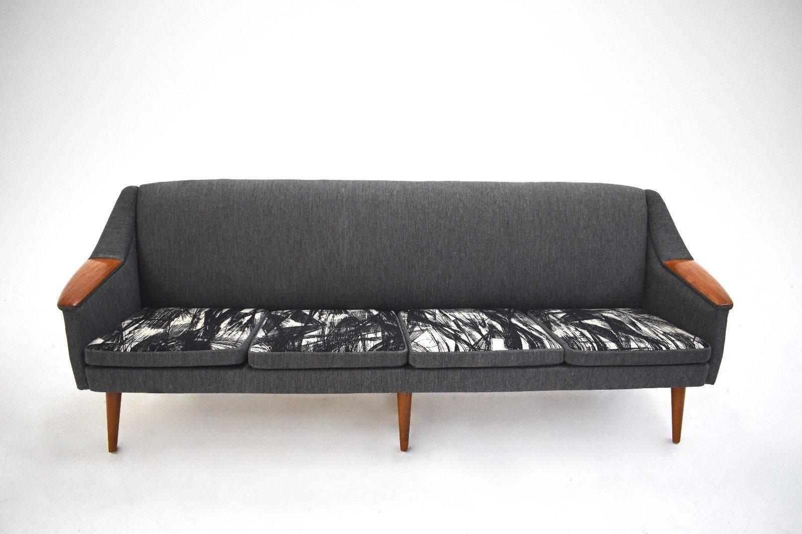 Norwegian Charcoal Grey Wool and Teak Four-Seat Sofa Midcentury, 1960s For Sale 3
