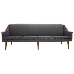Norwegian Charcoal Grey Wool and Teak Four-Seat Sofa Midcentury, 1960s