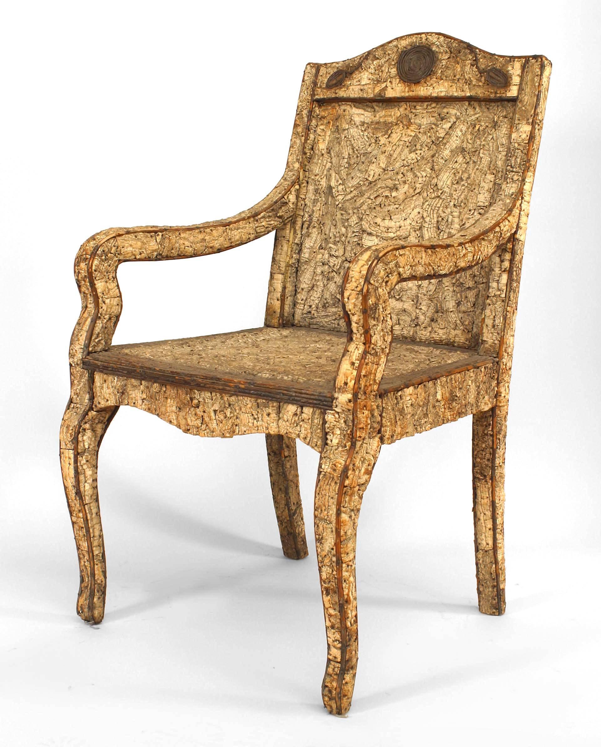 Rustic Continental Neoclassic style cork & twig arm chair. (Scandinavian, late 19th/20th Cent)
