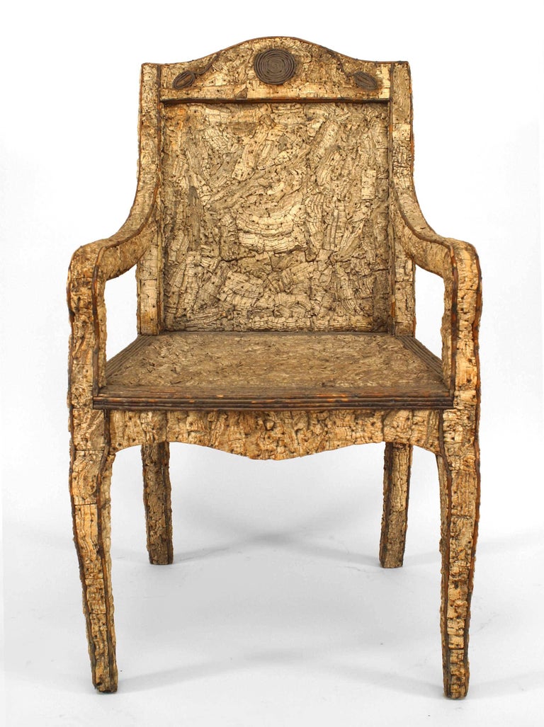 Rustic Neoclassic Cork & Twig Arm Chair For Sale