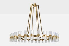 Norwegian Designer, Monumental Chandelier, Brass, Glass, Norway, 1965