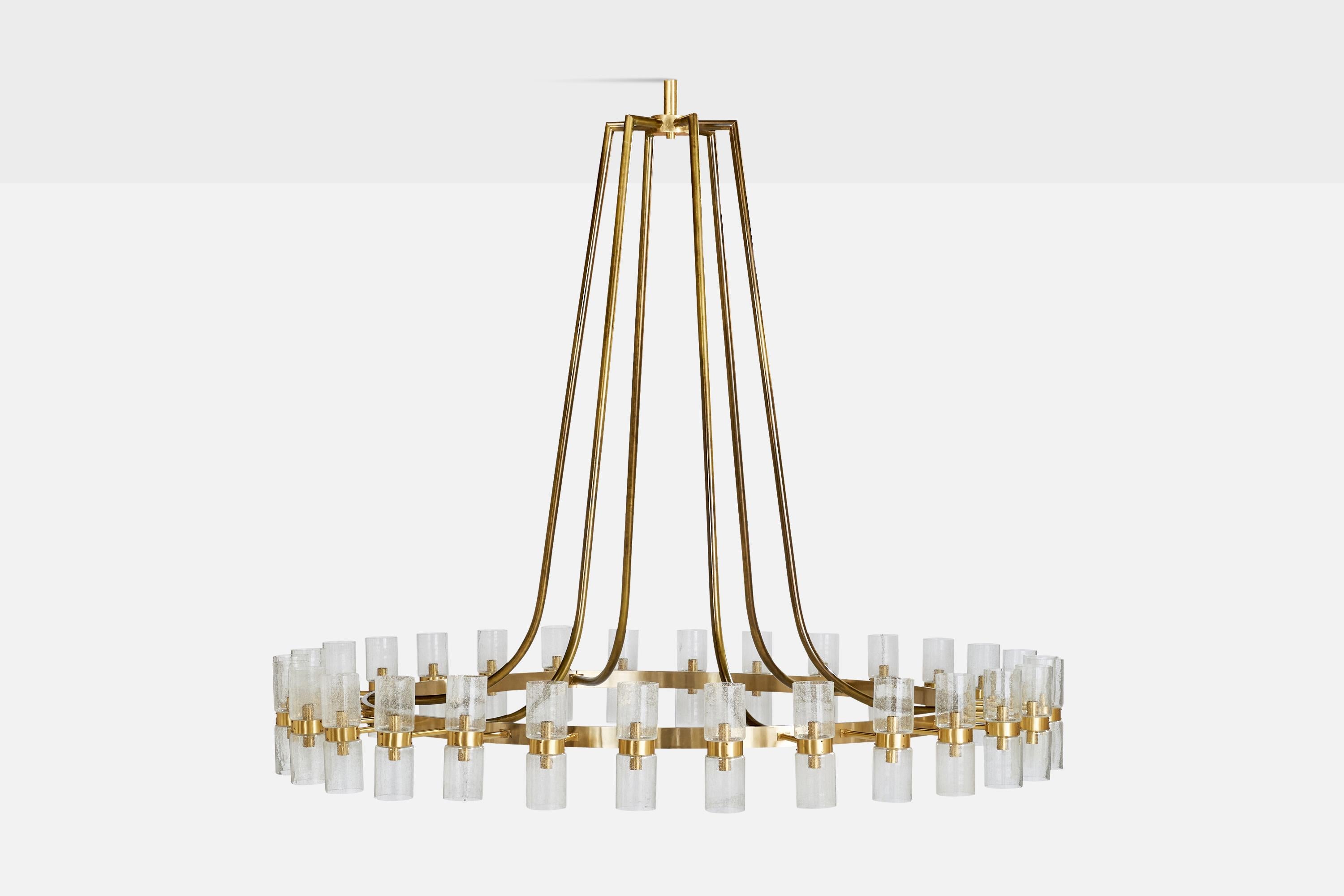 Norwegian Designer, Monumental Chandelier, Brass, Glass, Norway, 1965 In Good Condition For Sale In High Point, NC