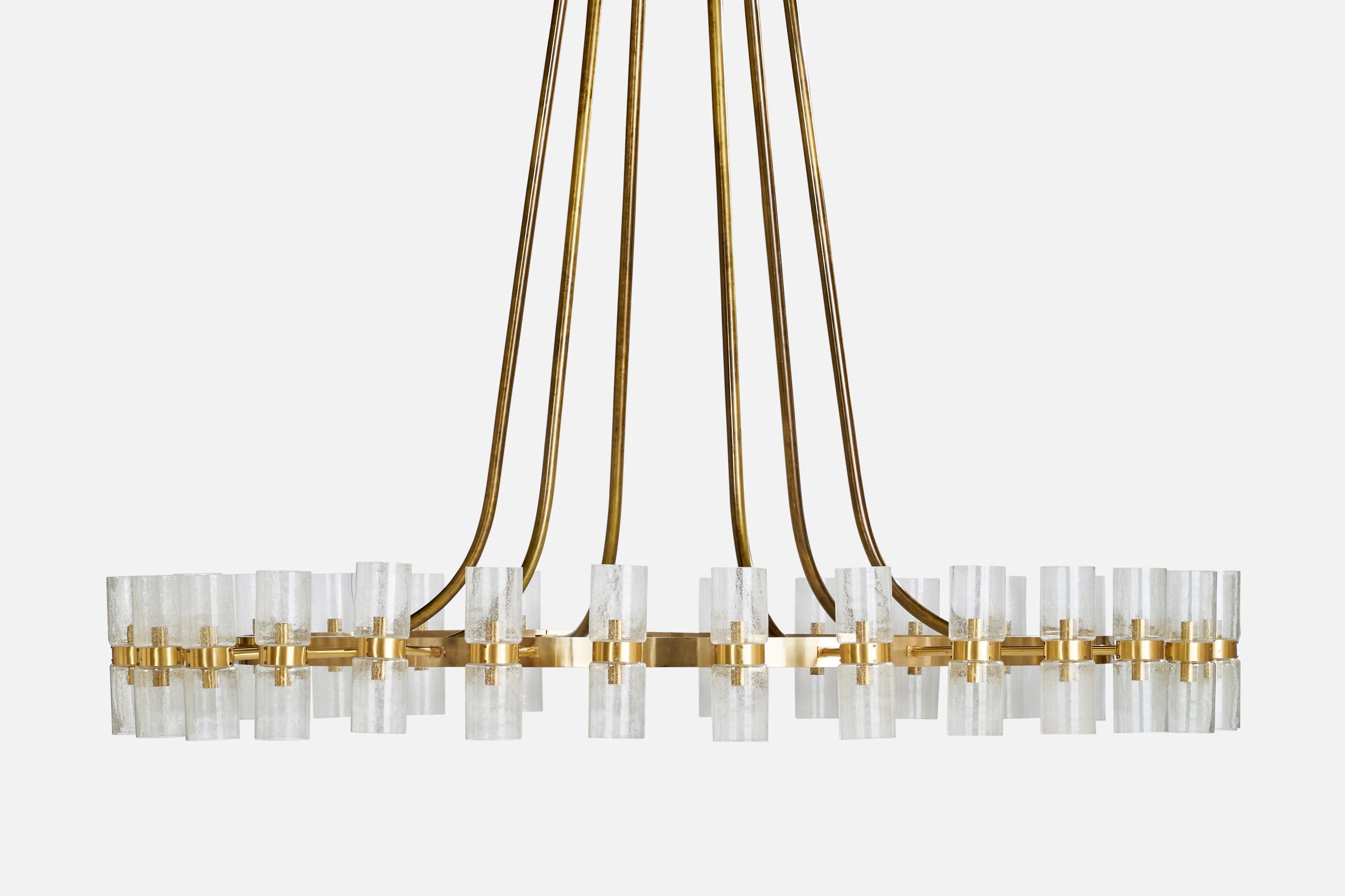 Norwegian Designer, Monumental Chandelier, Brass, Glass, Norway, 1965 For Sale 1