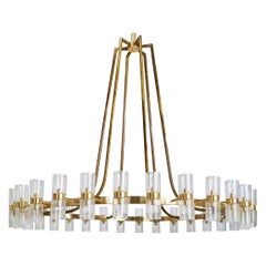 Designer norvégien, lustre monumental, laiton, verre, Norvège, 1965