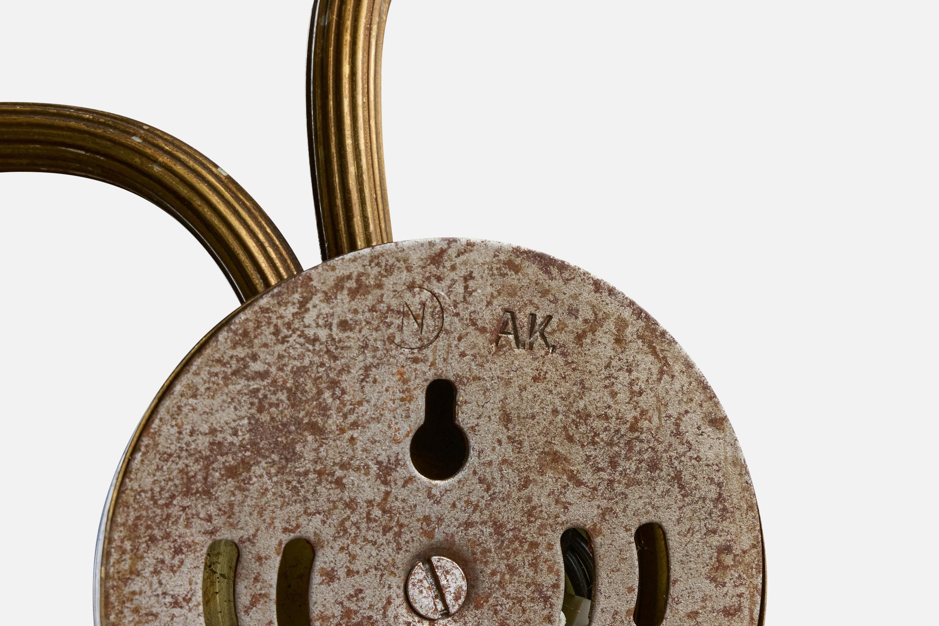 Diseñador noruego, aplique, latón, tela, Noruega, años 1940 en venta 1