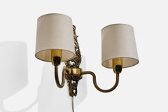 Norwegian Designer, Wall Light, Brass, Fabric, Norway, 1950s