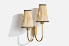 Norwegian Designer, Wall Light, Brass, Fabric, Norway, 1950s