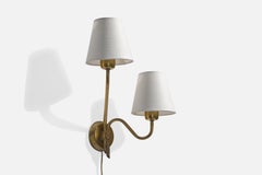 Norwegian Designer, Wall Light, Brass, Fabric, Norway, 1950s