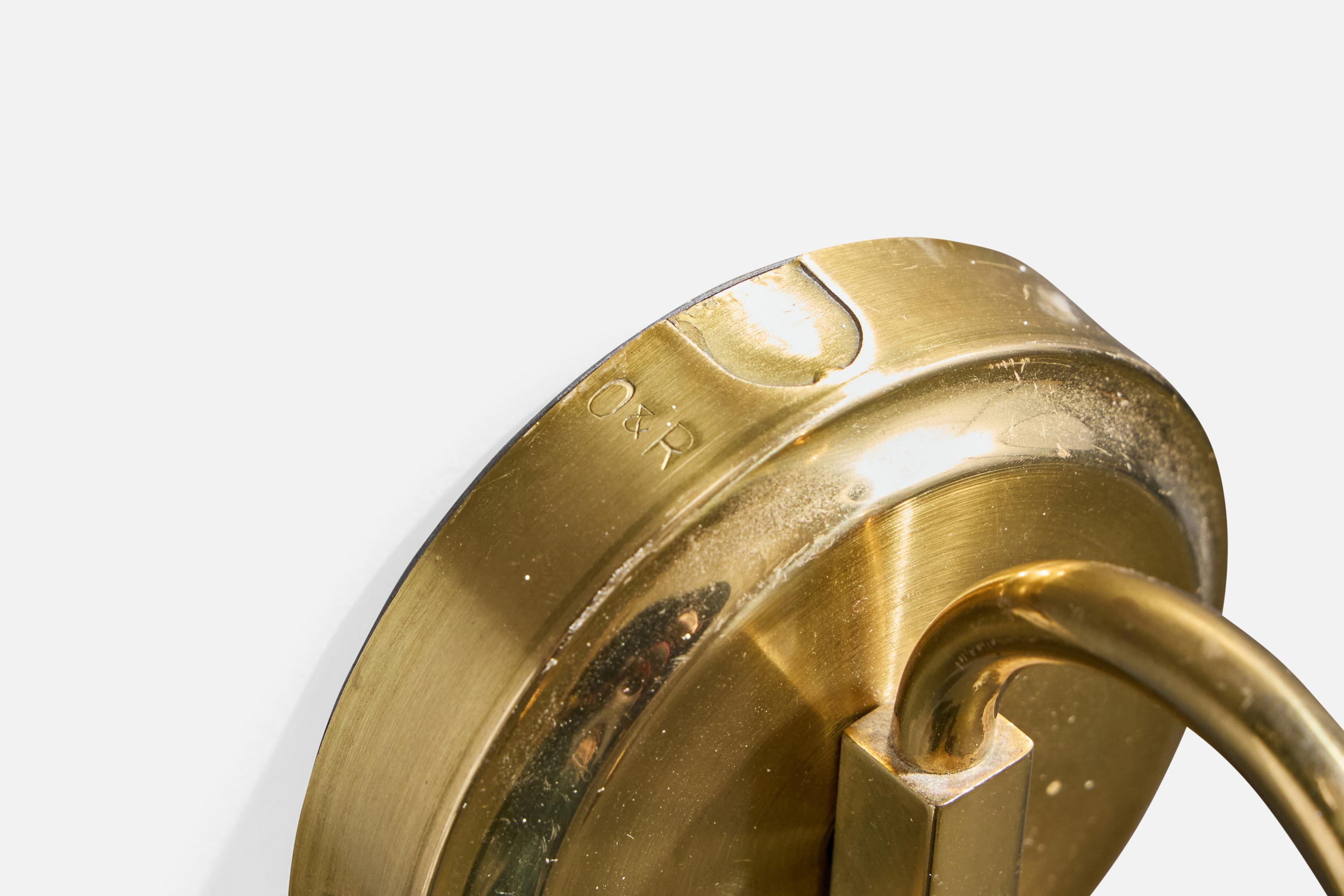 Norwegian Designer, Wall Light, Brass, Fabric, Norway, 1950s For Sale 1