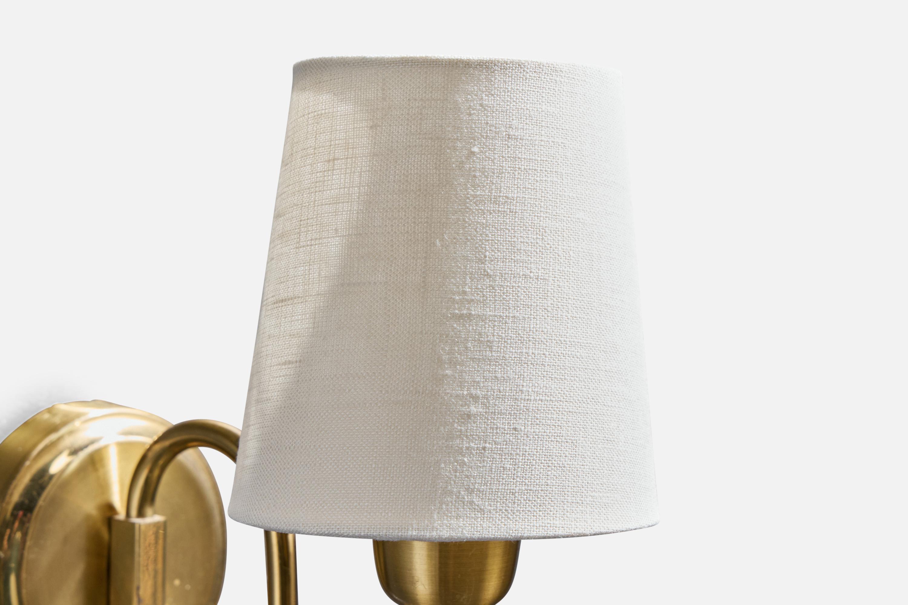 Norwegian Designer, Wall Light, Brass, Fabric, Norway, 1950s For Sale 2