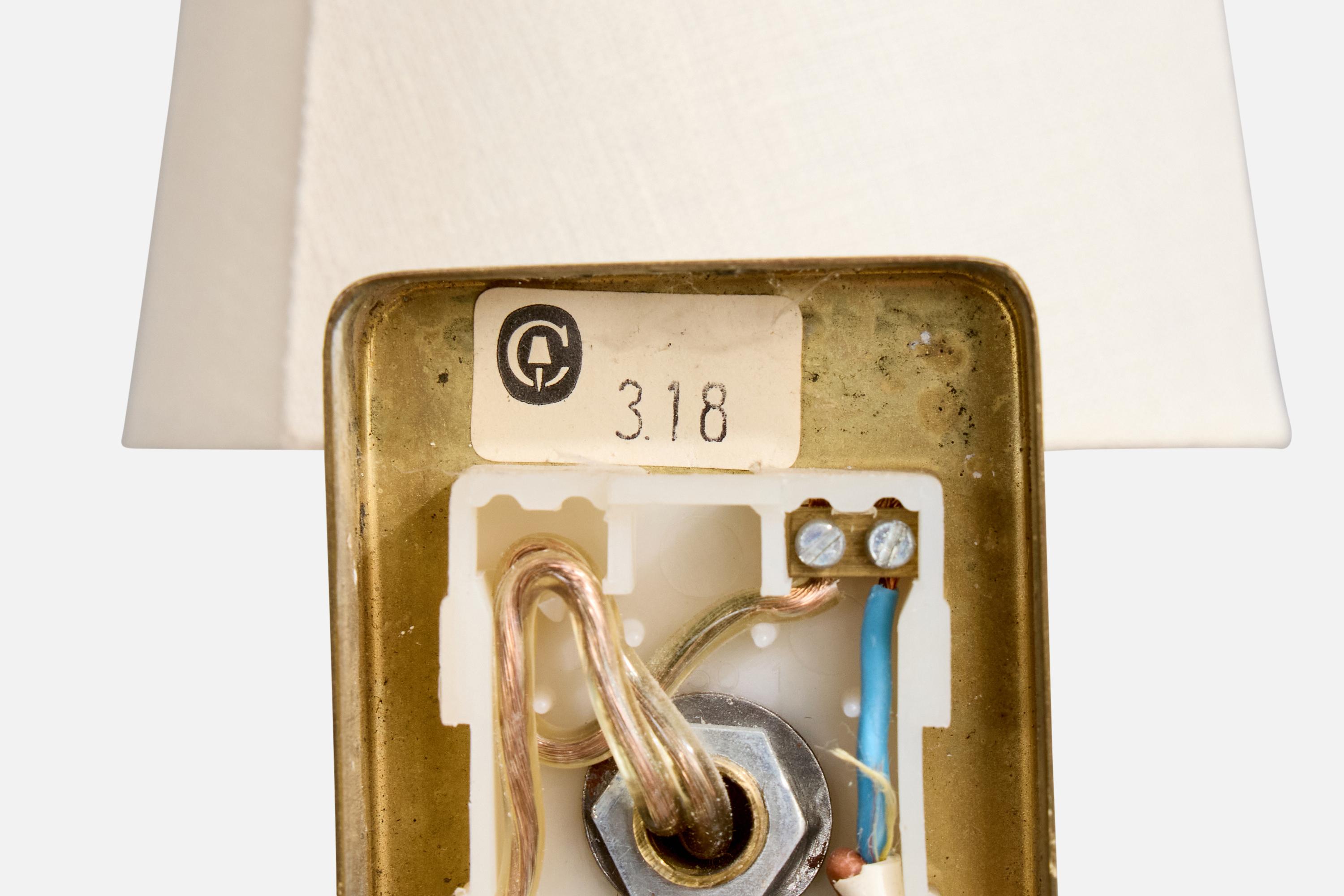 Designer norvegese, lampada da parete, ottone, tessuto, Norvegia, anni '50 in vendita 1