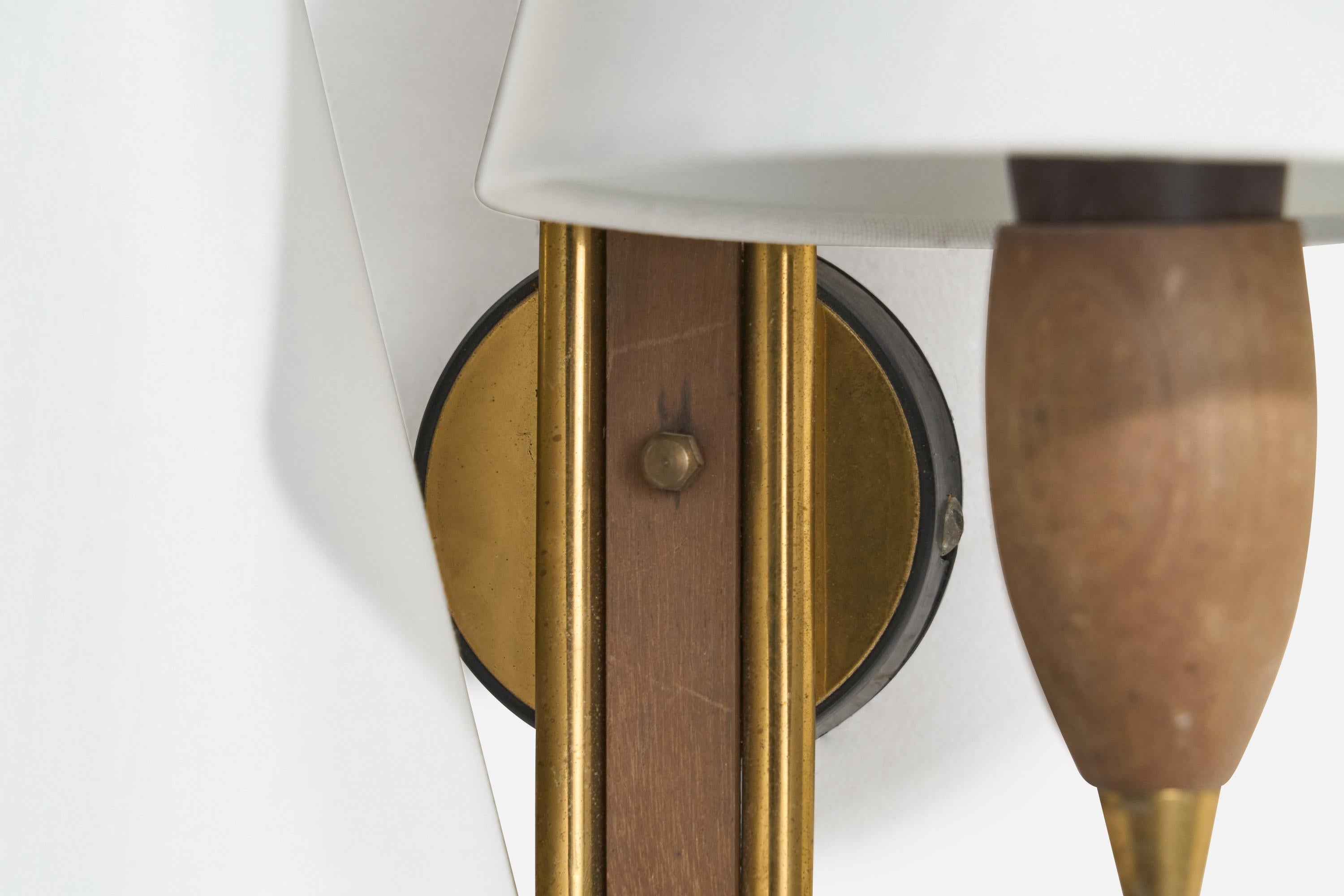 Design norvegese, lampada da parete, ottone, teak, tessuto, Norvegia, anni '50 in vendita 1