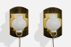 Norwegian Designer, Wall Lights, Brass, Glass, Norway, 1950s