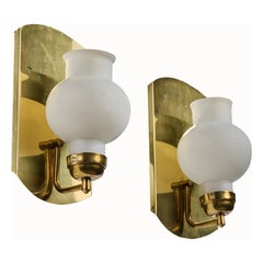 Norwegian Designer, Wall Lights, Brass, Glass, Norway, 1950s