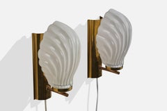 Norwegian Designer, Wall Lights, Brass, Glass, Norway, 1970s