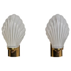 Norwegian Designer, Wall Lights, Brass, Glass, Norway, 1970s