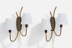 Norwegian Designer, Wall Lights, Brass, Metal, Fabric, Norway, 1950s