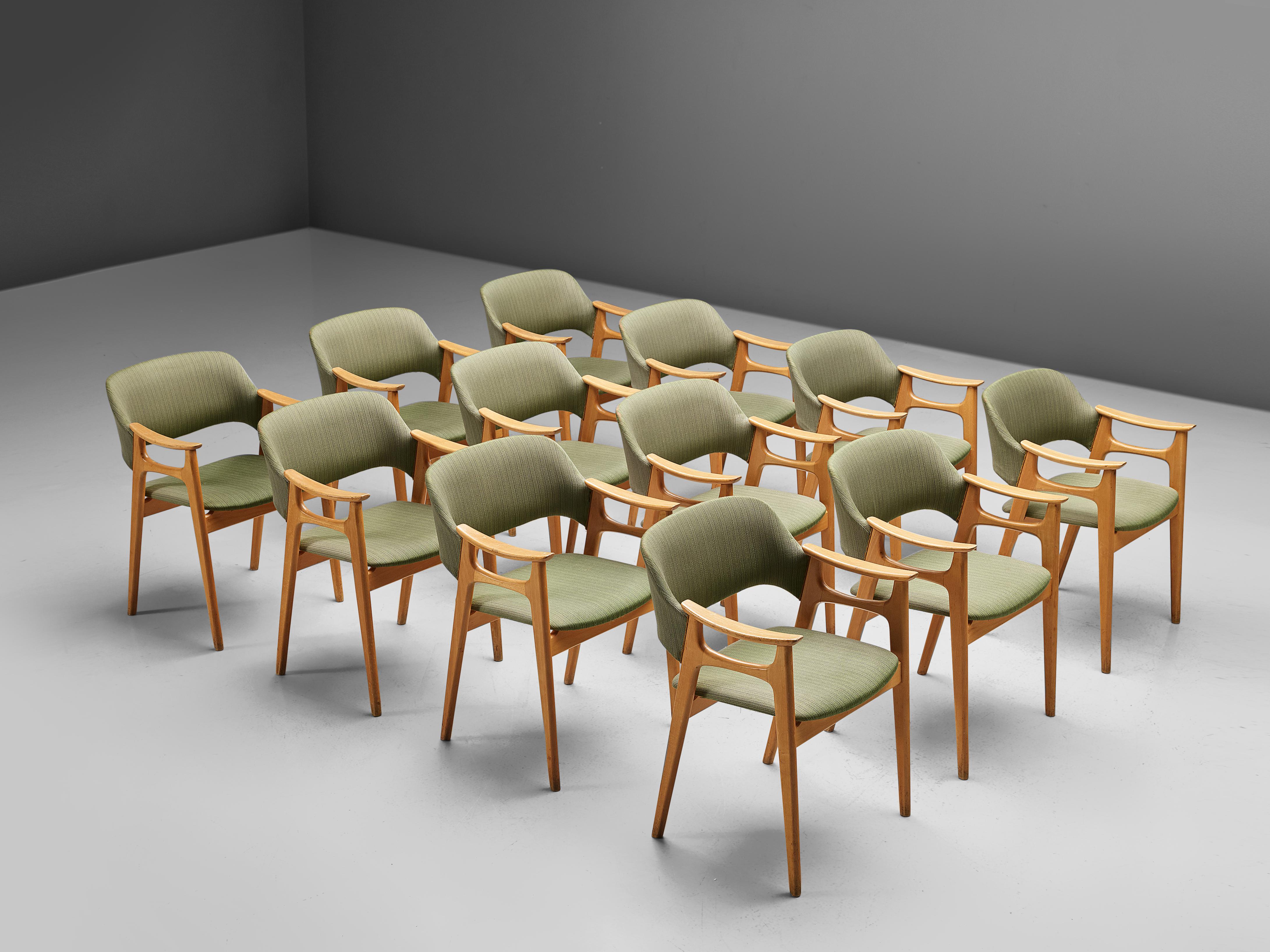 Scandinavian Modern Norwegian Dining Chairs with Soft Green Upholstery
