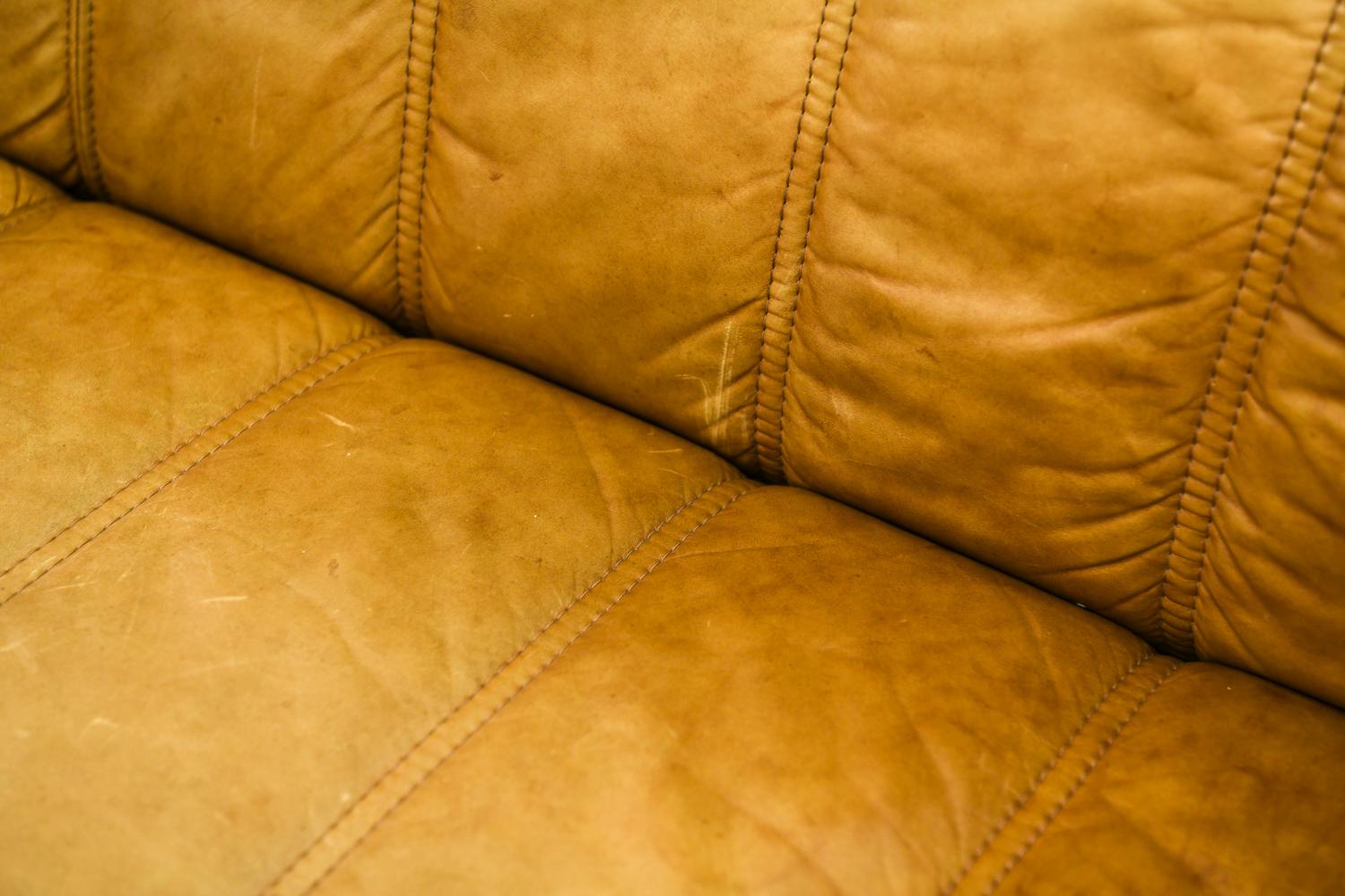 Norwegian Ekornes Sofa in Brandy Color Leather In Good Condition In Norwalk, CT