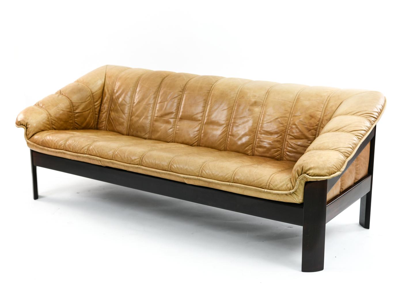 20th Century Norwegian Ekornes Sofa in Brandy Color Leather