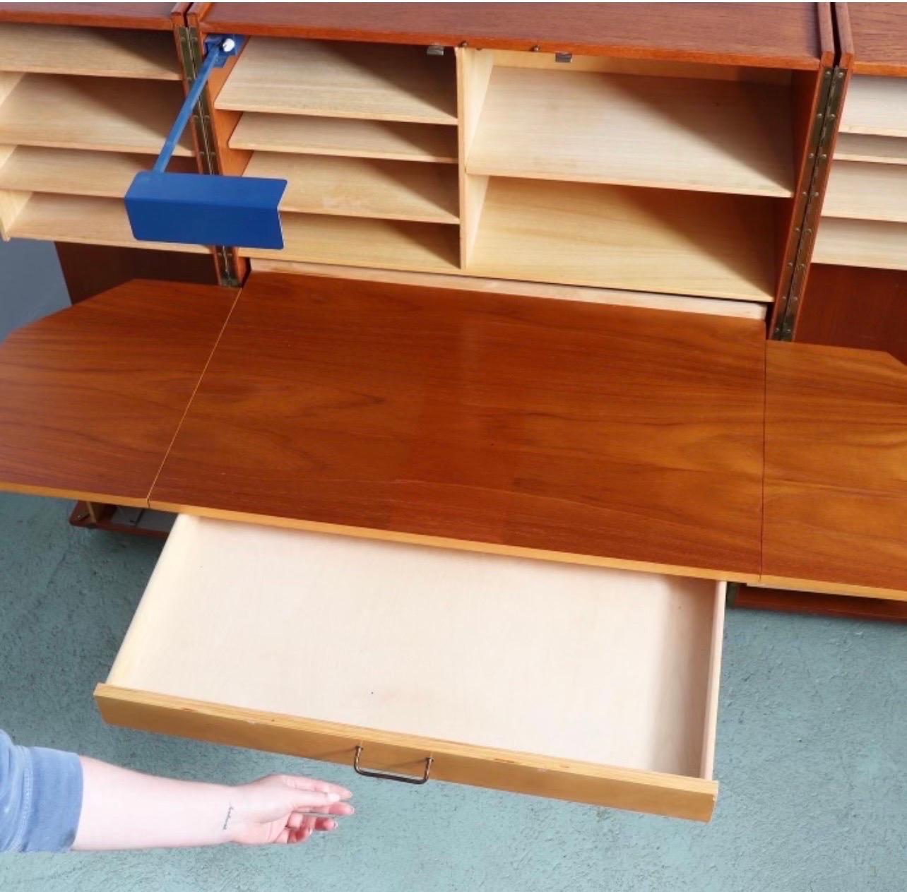 Metal Norwegian Expandable Teak Hideaway Desk with Flexible Storage Lighting Shelving 