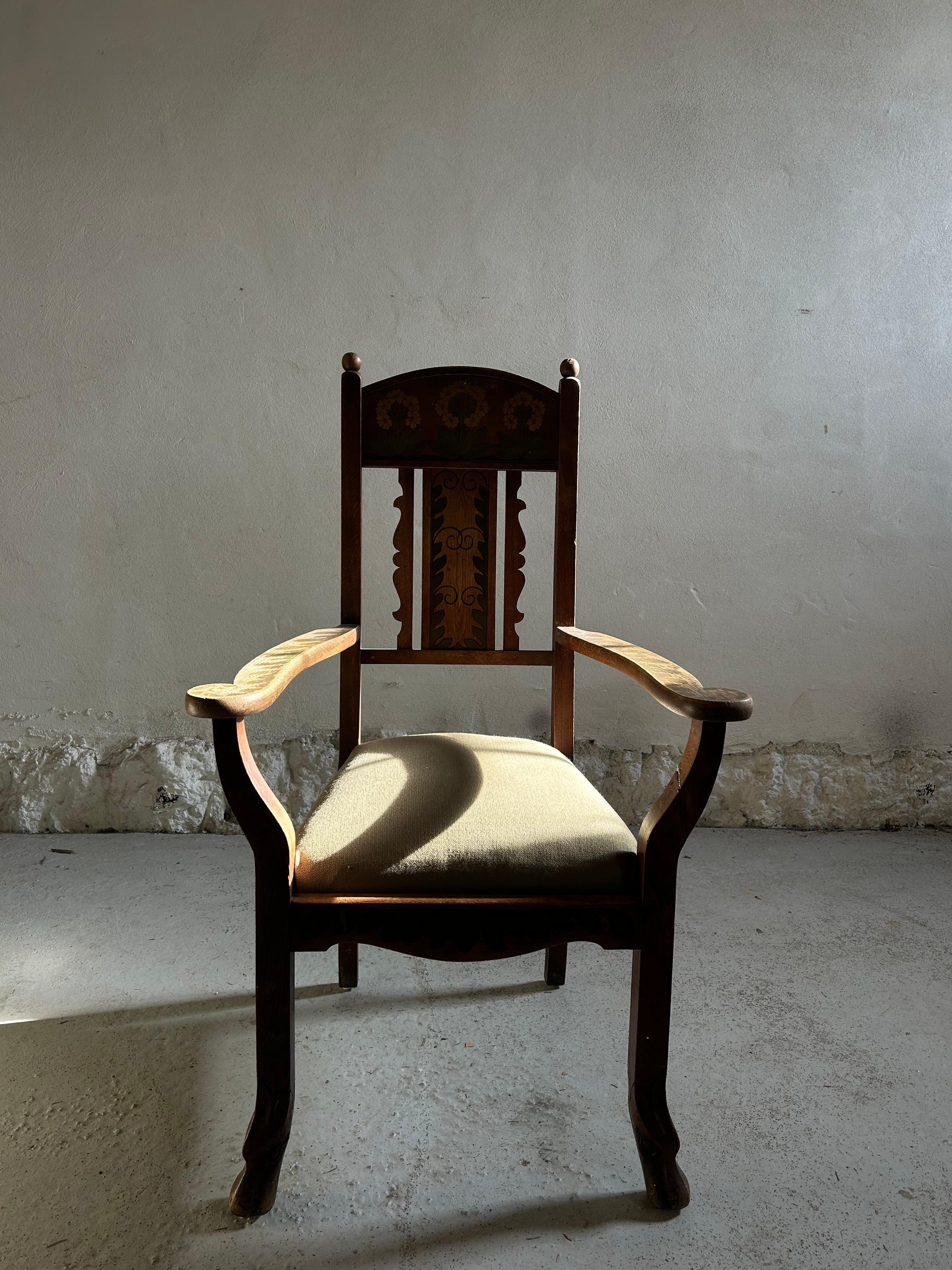 Late 19th Century Norwegian Folk Art Armchair in oak, Norway 1880’s. For Sale