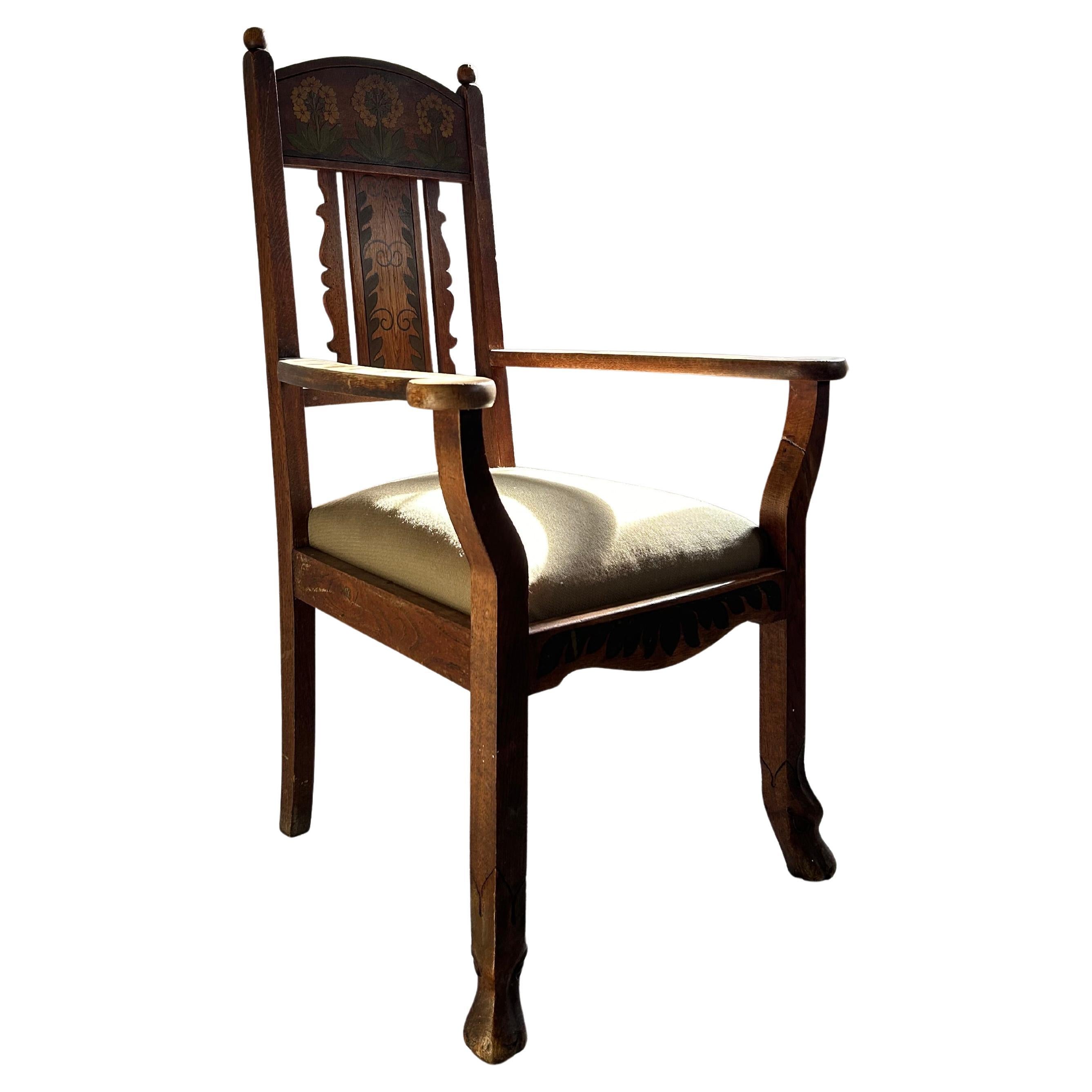 Norwegian Folk Art Armchair in oak, Norway 1880’s.