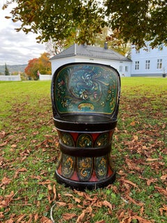 Rare Norwegian Kubbestol, Primitive Telemark Rosemaling, Norway, c.1880-1920