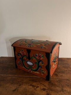 Norwegian Folk Art Rosemaling Pine Trunk, c. 1956