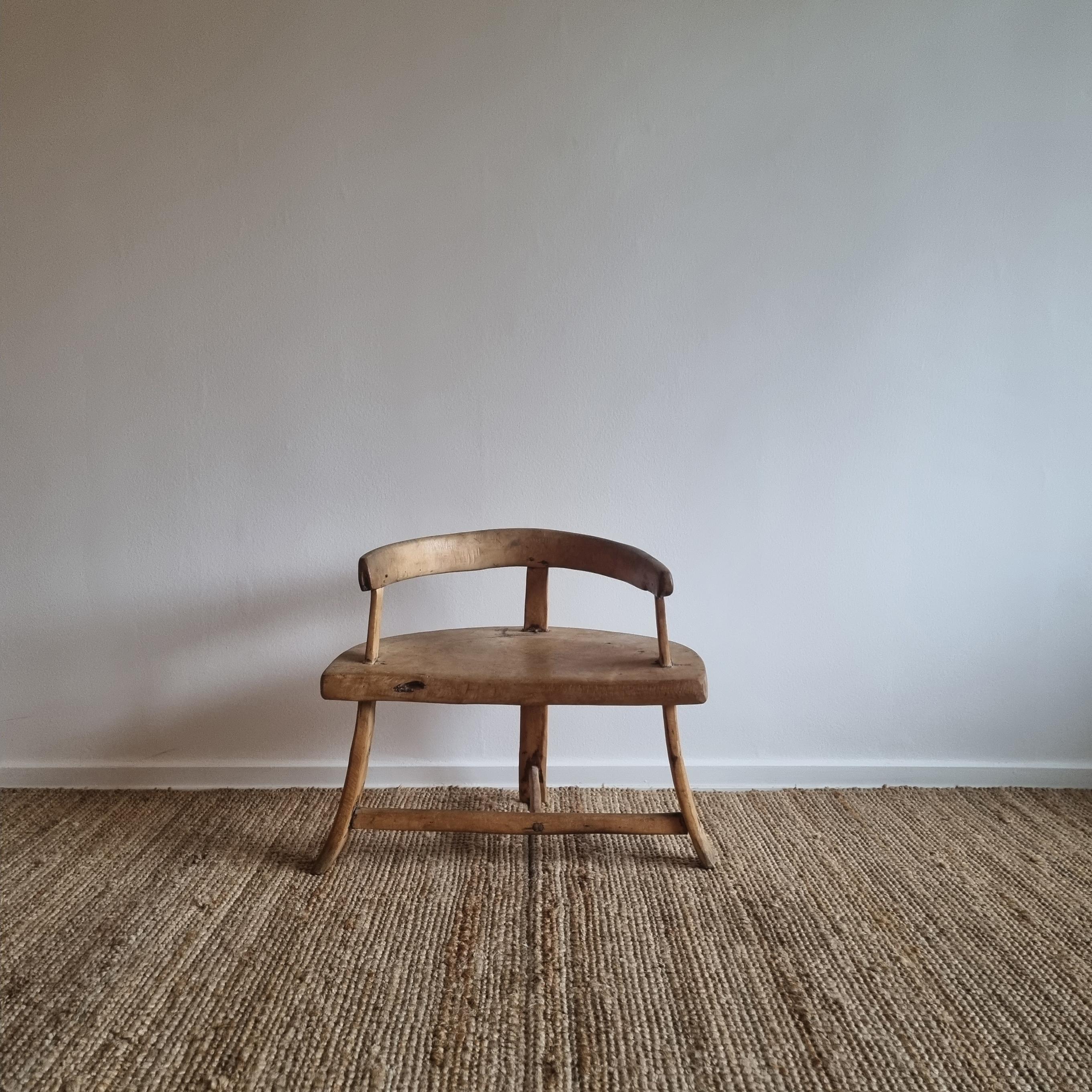 This old beautiful chair is originally from Norway where it was crafted some time in the beginning of 1800 century.
It has only wooden plugs, and the seat is made out of a thick slab of pine as the rest of the stool.