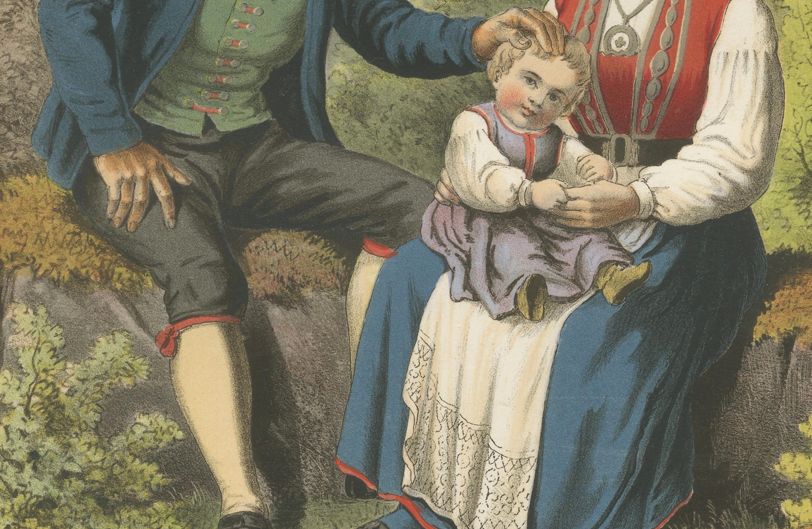 Norwegian Folk Costumes from Fane near Bergen – Tonsberg Edition, 1860s Alemán en venta
